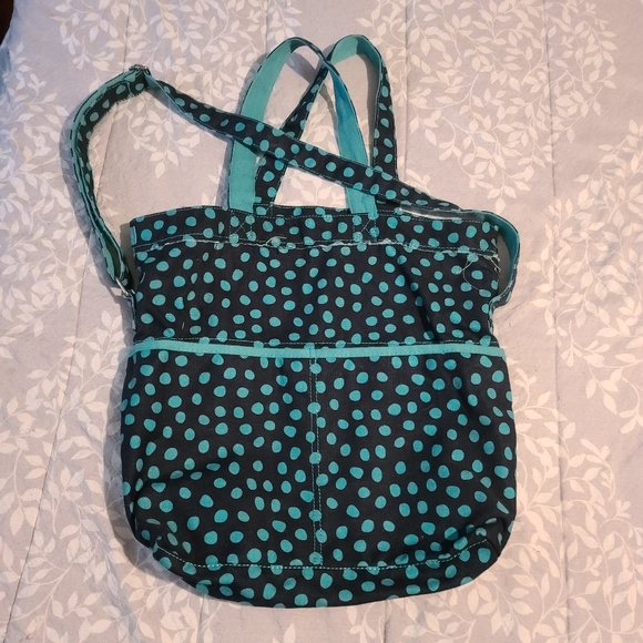 Thirty-One Retro Metro Fold Over Navy Lotsa Dots - Picture 1 of 6